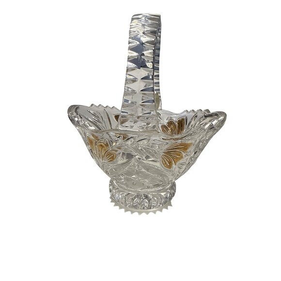 Anna Hütte Lead Crystal Bleikristall Basket Handle Gilt Accents Made in Germany - Picture 3 of 7